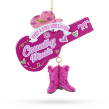 Load image into Gallery viewer, Pink Cowgirl Hat Country Music Guitar with Boots Resin Christmas Ornament