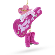 Load image into Gallery viewer, Pink Cowgirl Hat Country Music Guitar with Boots Resin Christmas Ornament