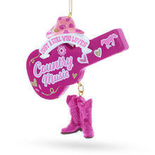 Load image into Gallery viewer, Pink Cowgirl Hat Country Music Guitar with Boots Resin Christmas Ornament