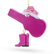 Load image into Gallery viewer, Pink Cowgirl Hat Country Music Guitar with Boots Resin Christmas Ornament