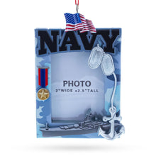 Load image into Gallery viewer, Navy Photo Frame Resin Christmas Ornament