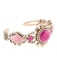 Load image into Gallery viewer, Embellished Pink Quartz Golden Cuff Bracelet