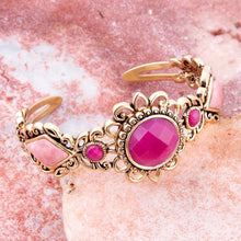 Load image into Gallery viewer, Embellished Pink Quartz Golden Cuff Bracelet