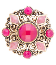 Load image into Gallery viewer, Embellished Pink Quartz Golden Statement Ring
