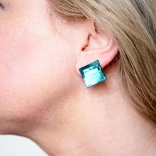 Load image into Gallery viewer, Emerald Quilted Facet Square Shine-On Stud Earrings
