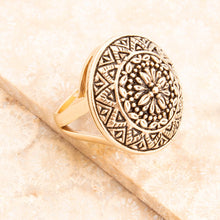 Load image into Gallery viewer, Engraved Golden Bronze Statement Ring