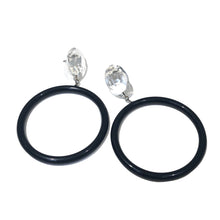 Load image into Gallery viewer, Faceted Clear &amp; Black Large Donut Drop Earrings