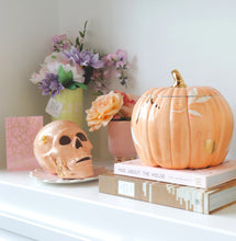 Load image into Gallery viewer, "Mr. Bones and Charlotte" Skull Decor with 22K Gold Accents- Sheer Orange