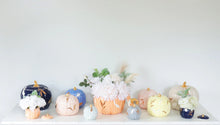 Load image into Gallery viewer, Layered Leaves Pumpkin Jars with 22K Gold Accents in Navy Blue