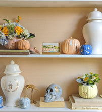 Load image into Gallery viewer, Layered Leaves Pumpkin Jars with 22K Gold Accents in Light Blue
