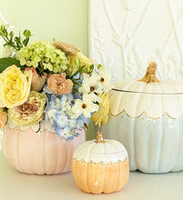 Load image into Gallery viewer, Scalloped Pumpkin Jars with 22K Gold Accents in Light Blue
