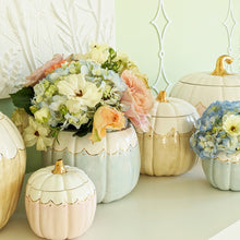 Load image into Gallery viewer, Scalloped Pumpkin Jars with 22K Gold Accents in Light Blue