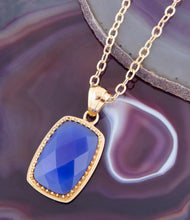 Load image into Gallery viewer, Filigreed Blue Agate Golden Pendant Necklaces