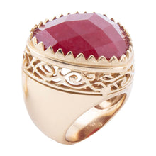 Load image into Gallery viewer, Filigreed Merlot Red Quarrtz Golden Statement Ring