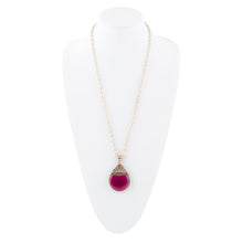 Load image into Gallery viewer, Flamenco Pink Magenta Agate Golden Pendant Necklace