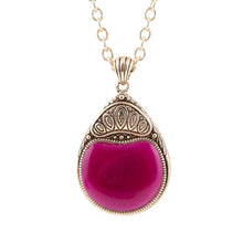 Load image into Gallery viewer, Flamenco Pink Magenta Agate Golden Pendant Necklace