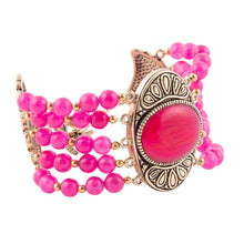 Load image into Gallery viewer, Flamenco Pink Magenta Agate Golden Statement Bracelet