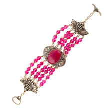 Load image into Gallery viewer, Flamenco Pink Magenta Agate Golden Statement Bracelet