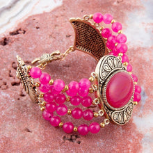 Load image into Gallery viewer, Flamenco Pink Magenta Agate Golden Statement Bracelet