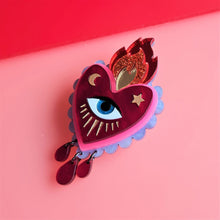 Load image into Gallery viewer, Flaming Heart Statement Brooch by Cherryloco - Red Pink