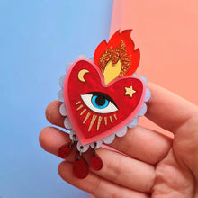 Load image into Gallery viewer, Flaming Heart Statement Brooch by Cherryloco - Red Pink