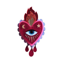 Load image into Gallery viewer, Flaming Heart Statement Brooch by Cherryloco - Red Pink