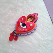 Load image into Gallery viewer, Flaming Heart Statement Brooch- Pink Neon Orange by Cherryloco