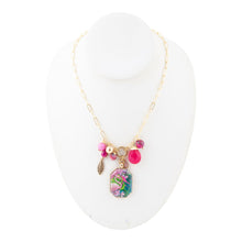 Load image into Gallery viewer, Flamingo Pink Agate Golden Pendant Necklace