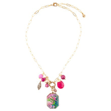 Load image into Gallery viewer, Flamingo Pink Agate Golden Pendant Necklace