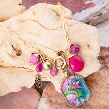 Load image into Gallery viewer, Flamingo Pink Agate Golden Pendant Necklace