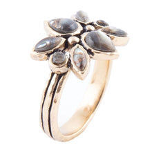 Load image into Gallery viewer, Floral Blue Abalone Golden Bronze Ring