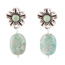Load image into Gallery viewer, Floral Turquoise and Sterling Silver With Bead Drop Earrings
