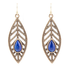 Load image into Gallery viewer, Flourished Blue Lapis Golden Feather Drop Earrings