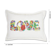 Load image into Gallery viewer, Flower Power Love Letters Hand-Embroidered Pillow - Available in Bright or Pastel by CatStudio
