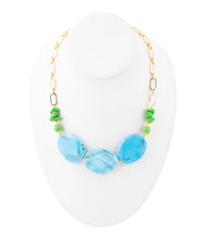 Load image into Gallery viewer, Fresh Twist Lime and Blue Agate Golden Chunky Necklace
