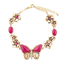 Load image into Gallery viewer, Pink Fuchsia Agate Golden Butterflies Adjustable Bracelet
