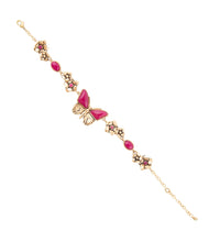 Load image into Gallery viewer, Pink Fuchsia Agate Golden Butterflies Adjustable Bracelet