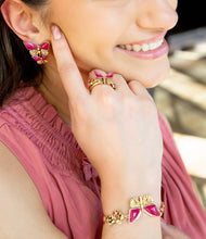 Load image into Gallery viewer, Pink Fuchsia Agate Golden Butterflies Adjustable Bracelet