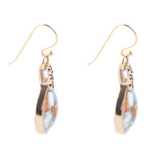Load image into Gallery viewer, Blue and Orange Turquoise and Spiny Oyster Shell Stone Mix Golden Earrings