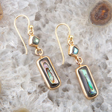 Load image into Gallery viewer, Geo Blue Abalone Golden Drop Earrings