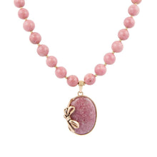 Load image into Gallery viewer, Gifted Pink Rhodonite Gold Bow Beaded Pendant Necklace
