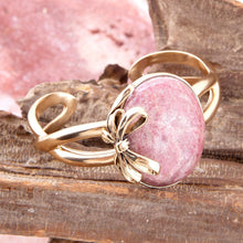 Load image into Gallery viewer, Gifted Pink Rhodonite Golden Bow Cuff Bracelet