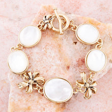 Load image into Gallery viewer, Gifted White Mother of Pearl Golden Bow Link Bracelet