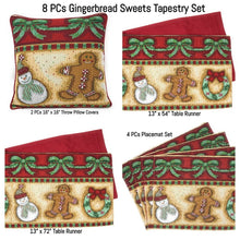 Load image into Gallery viewer, DaDa Bedding Set of 8 Pieces Gingerbread Sweets Holiday Table Tapestry - 4 Placemats, 2 Table Runners, 2 Throw Pillow Covers (12917)