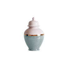Load image into Gallery viewer, Lamb's Ear Blue Color Block Ginger Jar with Gold Accent