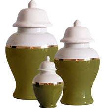 Load image into Gallery viewer, Moss Green Color Block Ginger Jar with Gold Accent