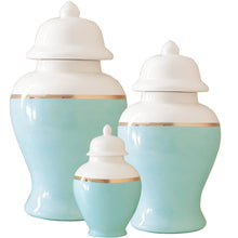 Load image into Gallery viewer, Robin's Egg Blue Color Block Ginger Jar with Gold Accent