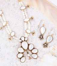 Load image into Gallery viewer, Golden Flower and White Mother of Pearl Drop Earrings