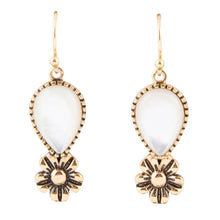 Load image into Gallery viewer, Golden Flower and White Mother of Pearl Drop Earrings