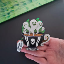 Load image into Gallery viewer, Gothic Ghost Teacup Brooch by Cherryloco